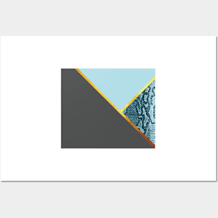 Abstract snake print, color blocking blue, grey Posters and Art